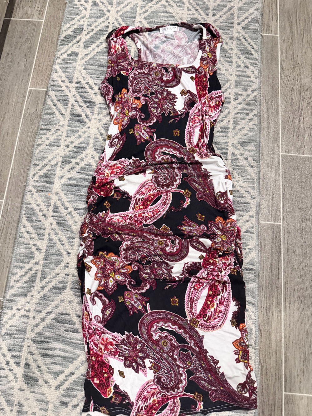 VENUS Black and Pink Paisley Tank Dress